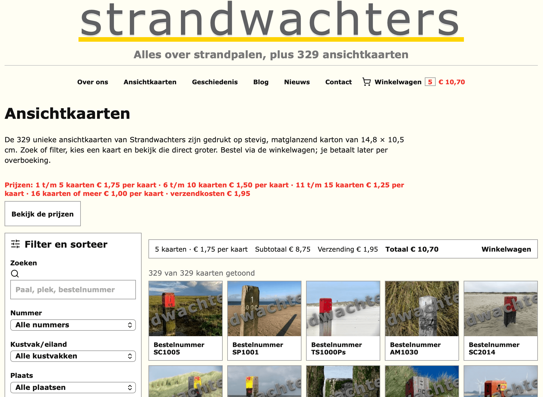 Screendump van de bestelpagina van de nieuwe Strandwachters